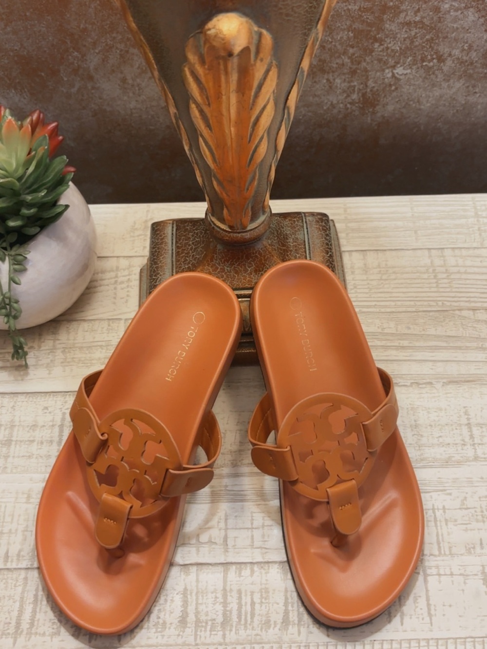 Tory Burch Women's Miller Thong Sandals in Cognac Brown W/Dust Bag ~ EU38 US7.5